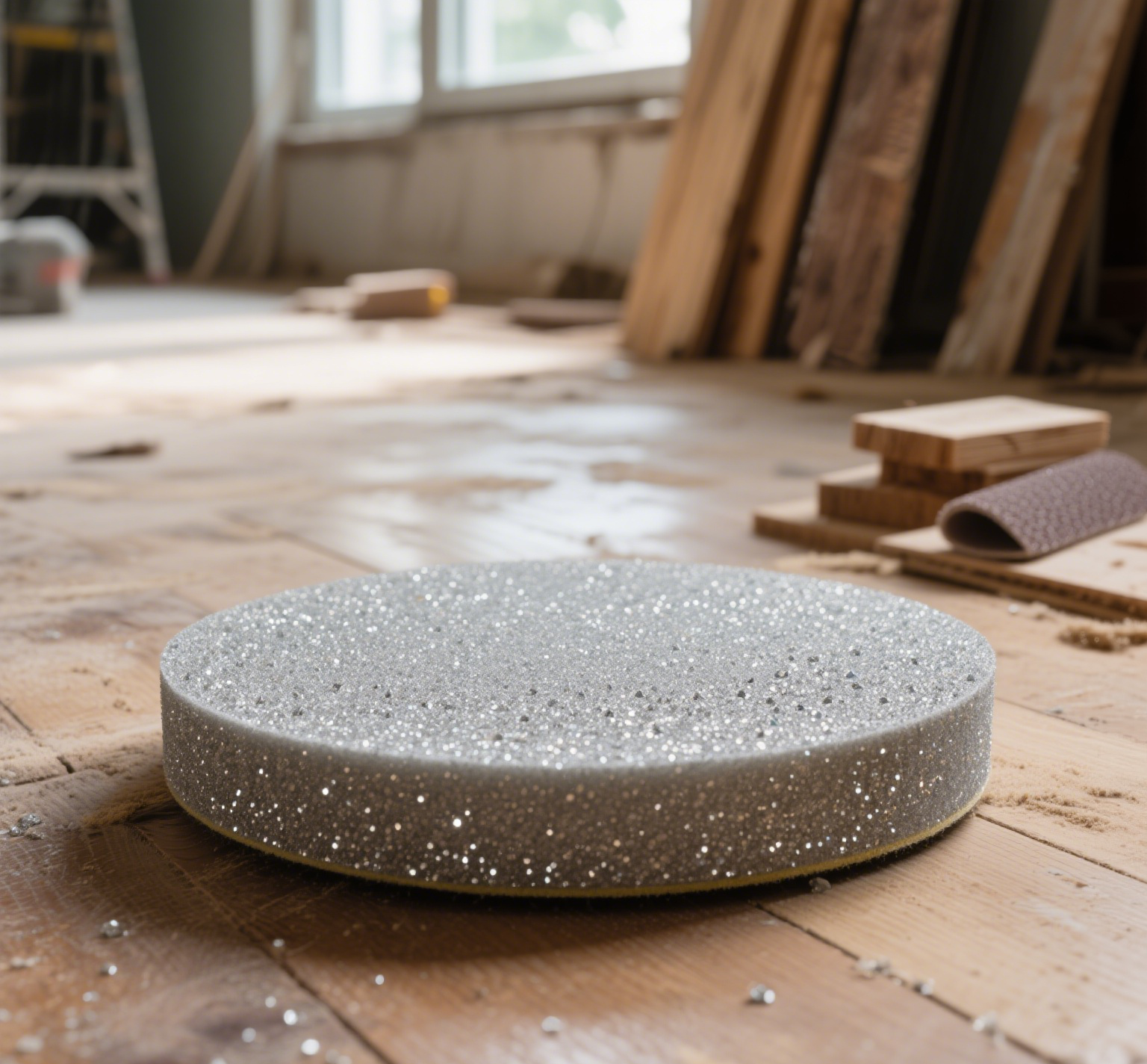 Sparkling grinding disc on wood Sparkling grinding disc on wood