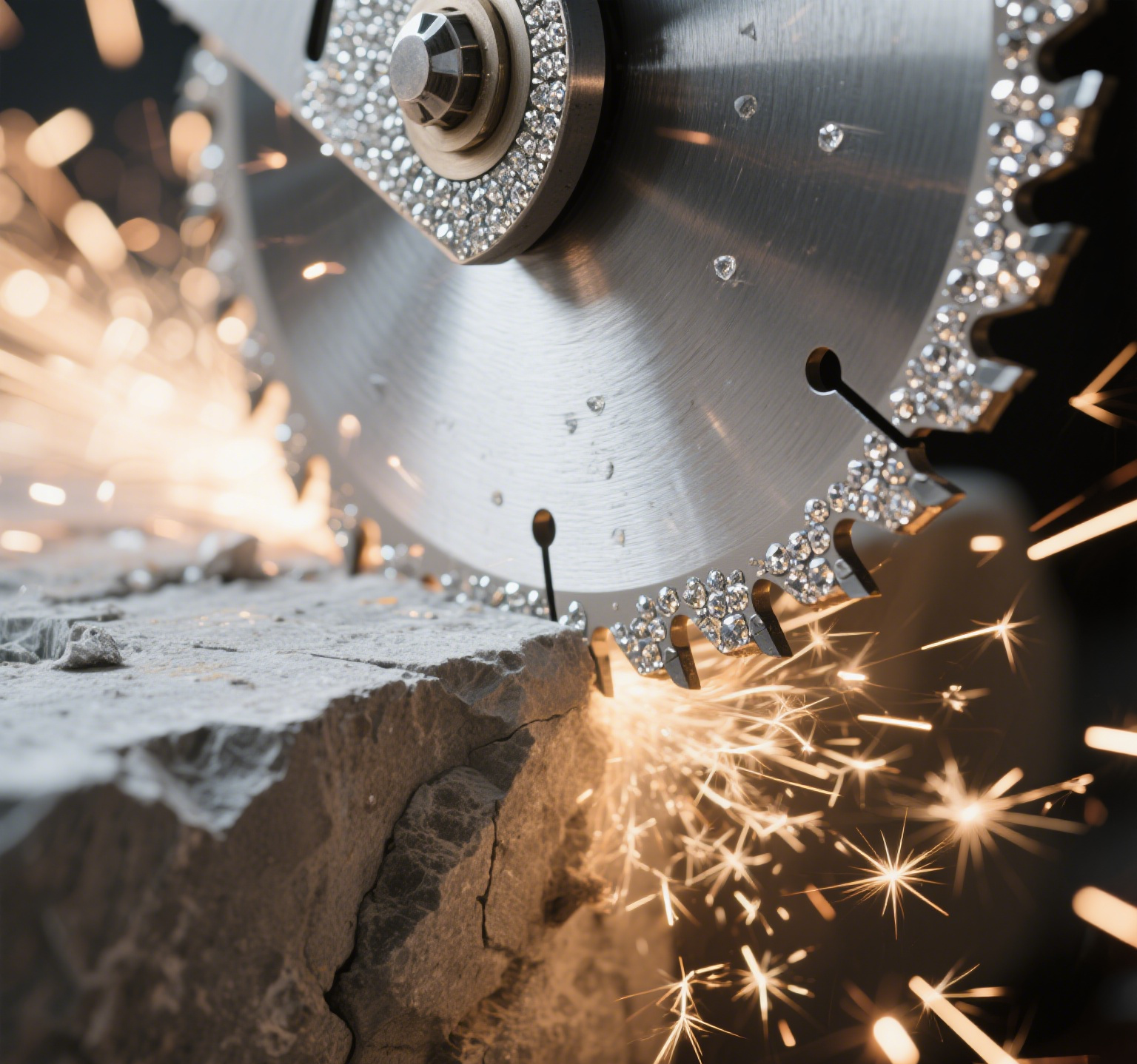 Saw blade cutting stone with sparks Saw blade cutting stone with sparks