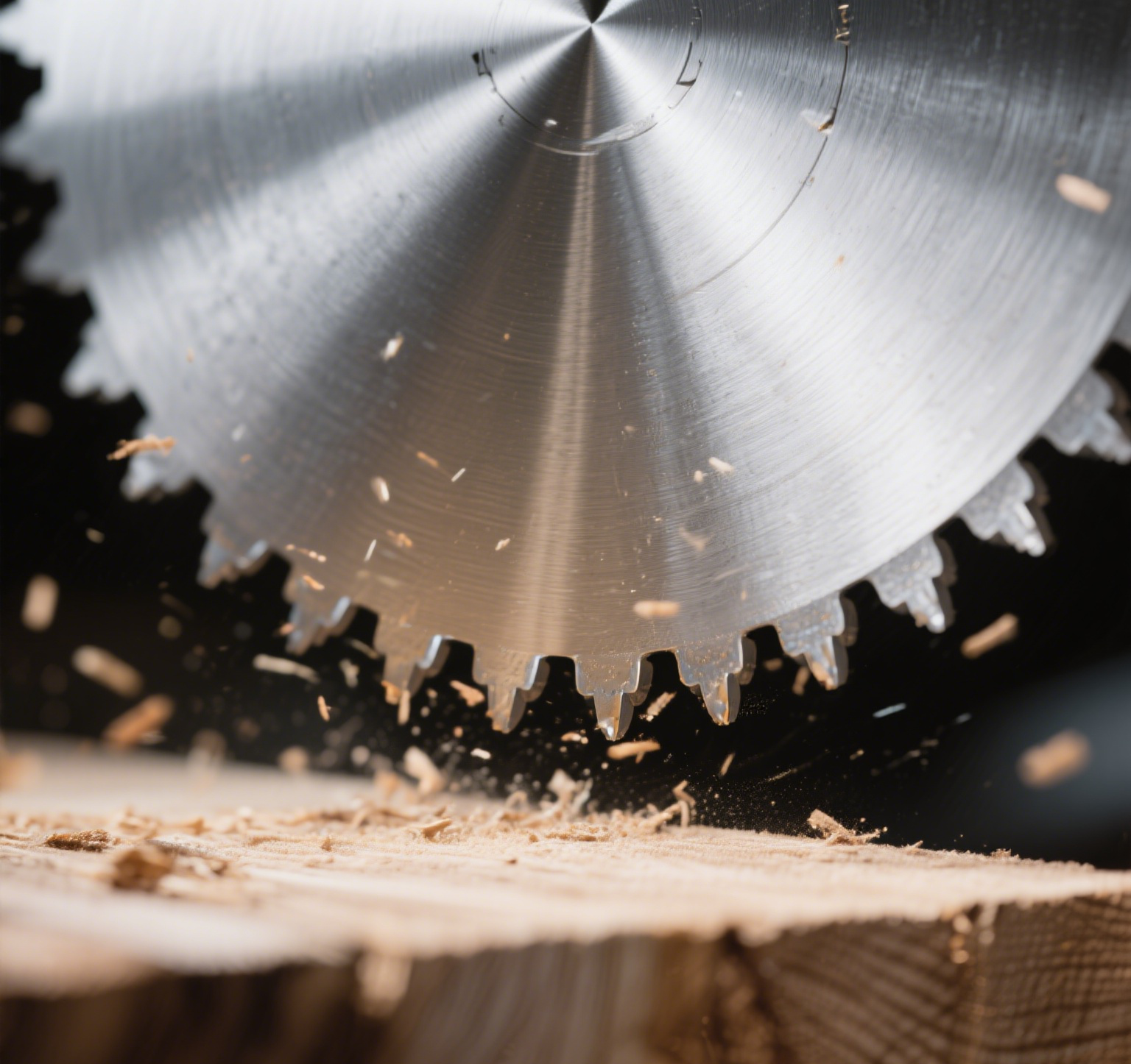 Saw blade cutting wood