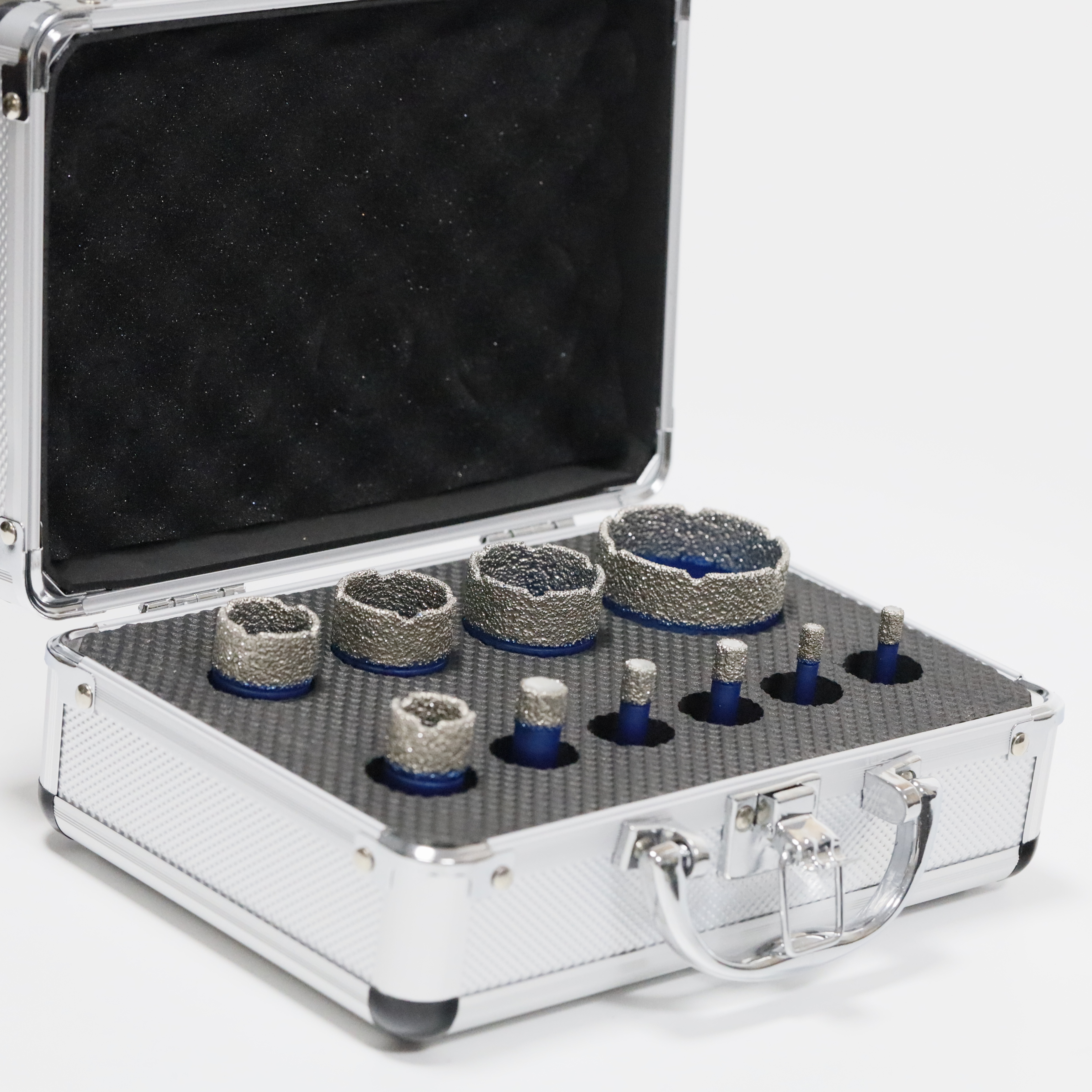 10-Piece M14 Vacuum Brazed Diamond Core Drill Bit Set in Aluminum Case